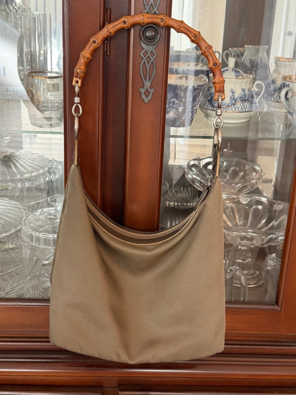 Gucci Canvas Hobo Bag with Bamboo Handle